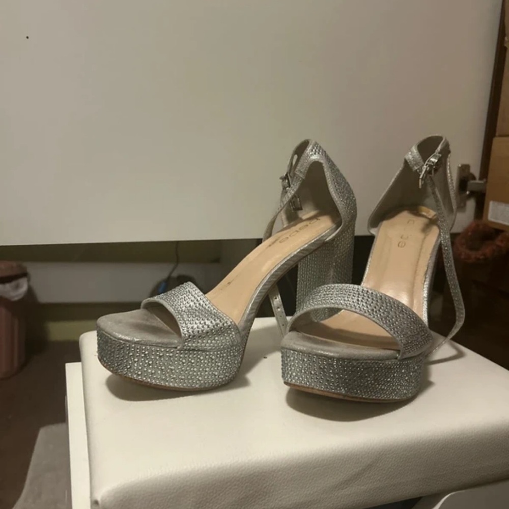 ASOS Silver Glitter Platform Ankle-Strap Heels